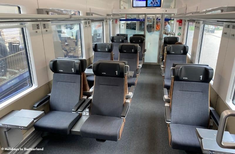 Interior of a 1st class carriage on the BLS RegioExpress Lotschberger