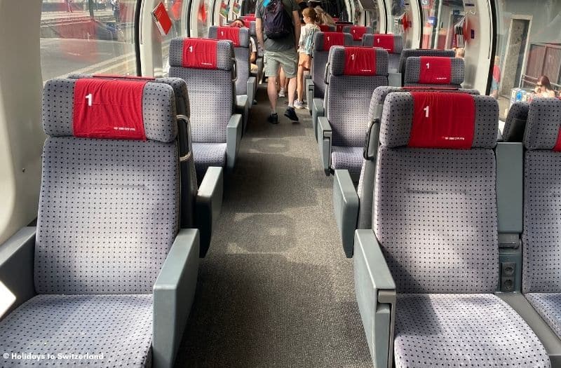 Interior of a Ist class coach on the Gotthard Panorama Express.