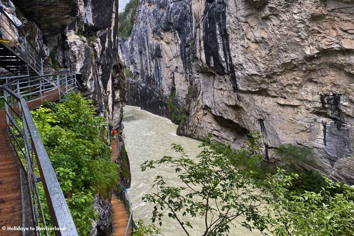 Looking over Aare Gorge in Switzerland on a rainy day