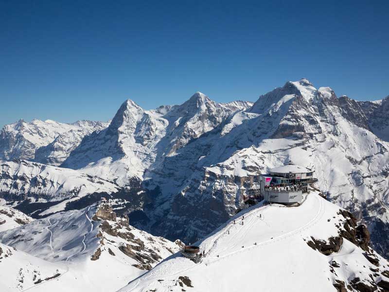 Aerial view of Schilthorn Piz Gloria summit.