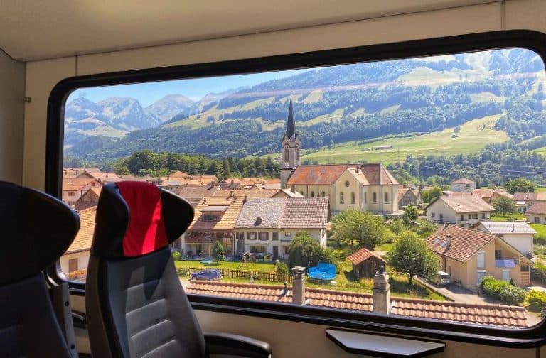 Beautiful view from train window in Switzerland