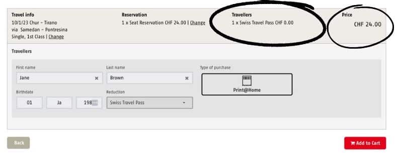 Bernina Express seat reservation booking instructions