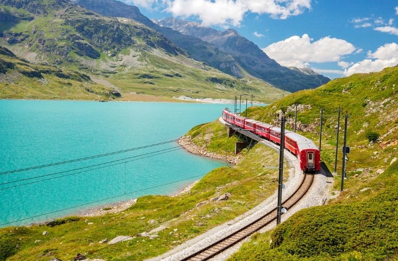 Bernina Express traveling through Graubunden