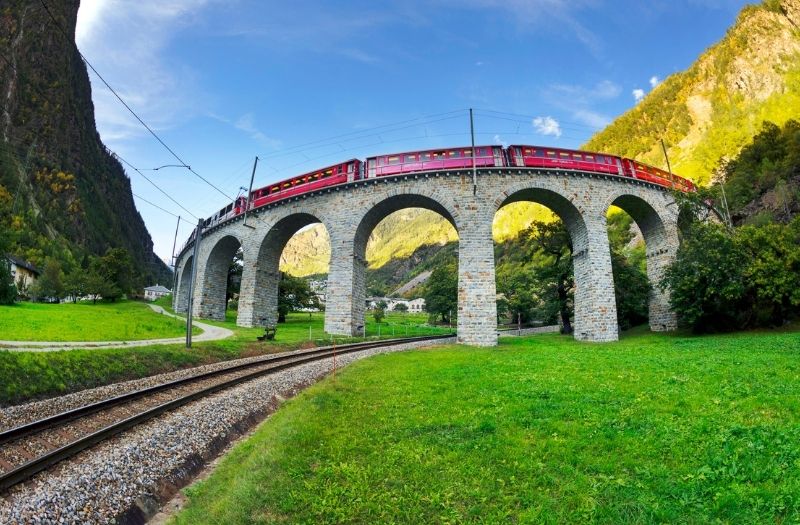 Bernina Express on Brusio Viaduct