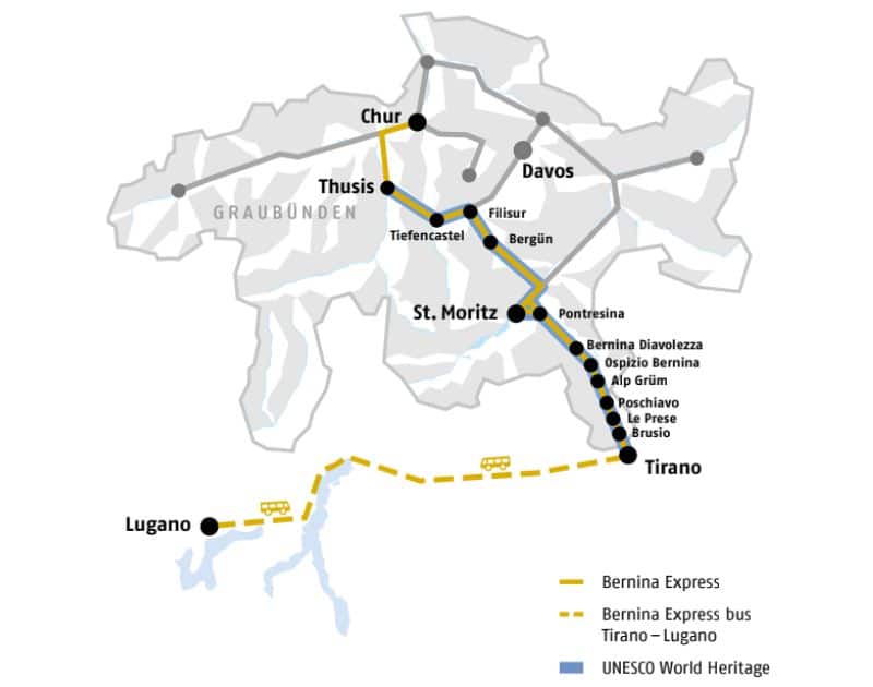 Map of Bernina Express route