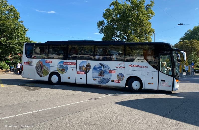 A tour bus operated by Best of Switzerland Tours