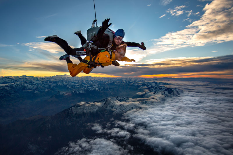 Tandem skydiving above the Swiss Alps