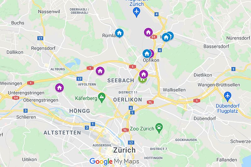 Zurich Airport Hotels Map