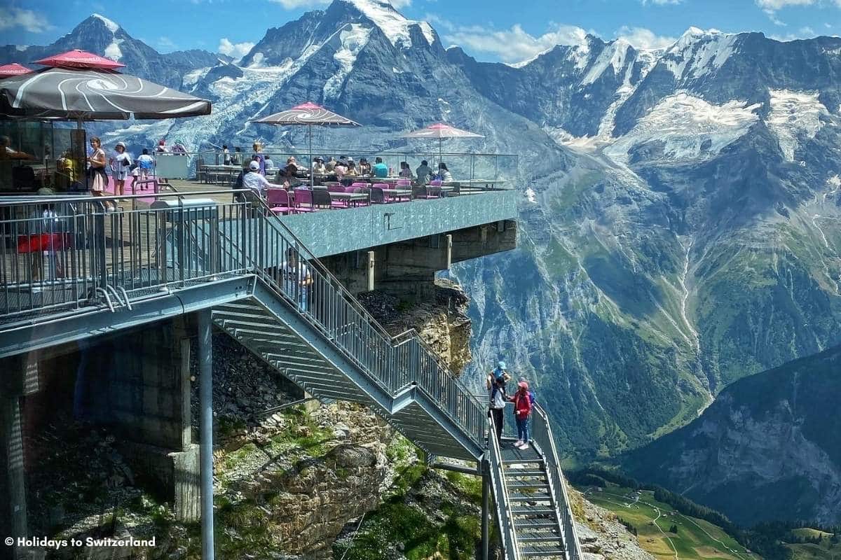 Tourists at the Birg station at Mt. Schilthorn