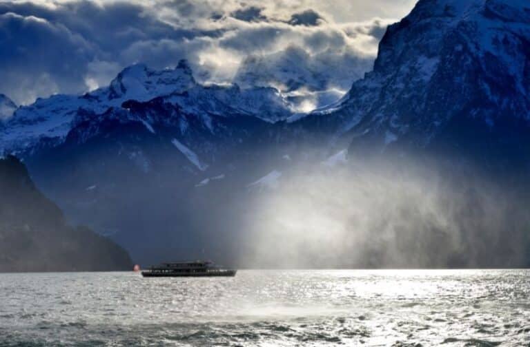 MS Europa on Lake Lucerne with mountain backdrop