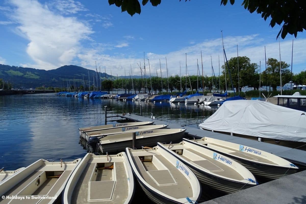 Boats on Lake Zurich at Rapperswil