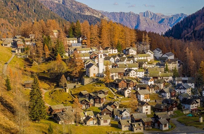 Aerial view of Bosco Gurin in Switzerland