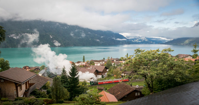 Brienz Rothorn Bahn steam train beside Lake Brienz