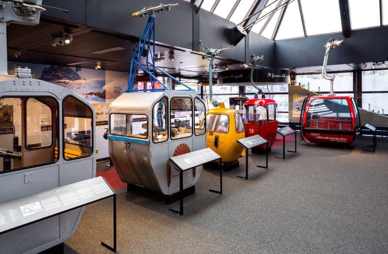 A display of cable cars at the Swiss Museum of Transport in Lucerne, Switzerland.