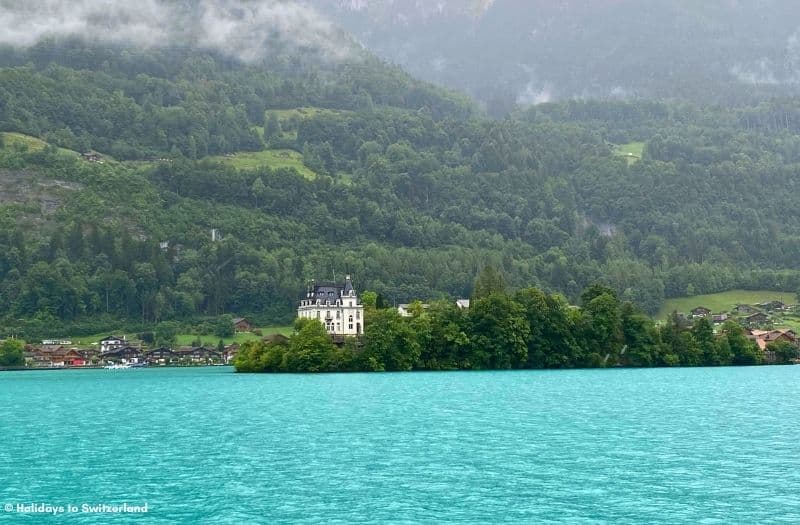 Castle Seeburg sits on a peninsula jutting into Lake Brienz.