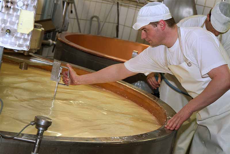 Cheese making at La Maison du Gruyeres, Switzerland