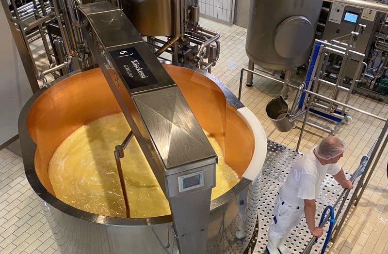 A vat of cheese at the Appenzell Show Dairy in Stein.