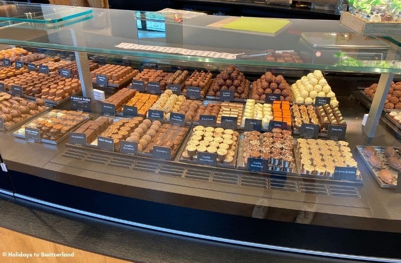 Chocolate selection at Aeschbach Chocolatiers in Root, Switzerland