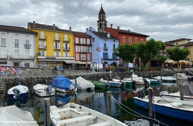 Boats line the waterfront in Ascona