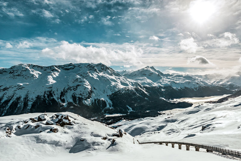 A wintery landscape above St. Moritz in Switzerland