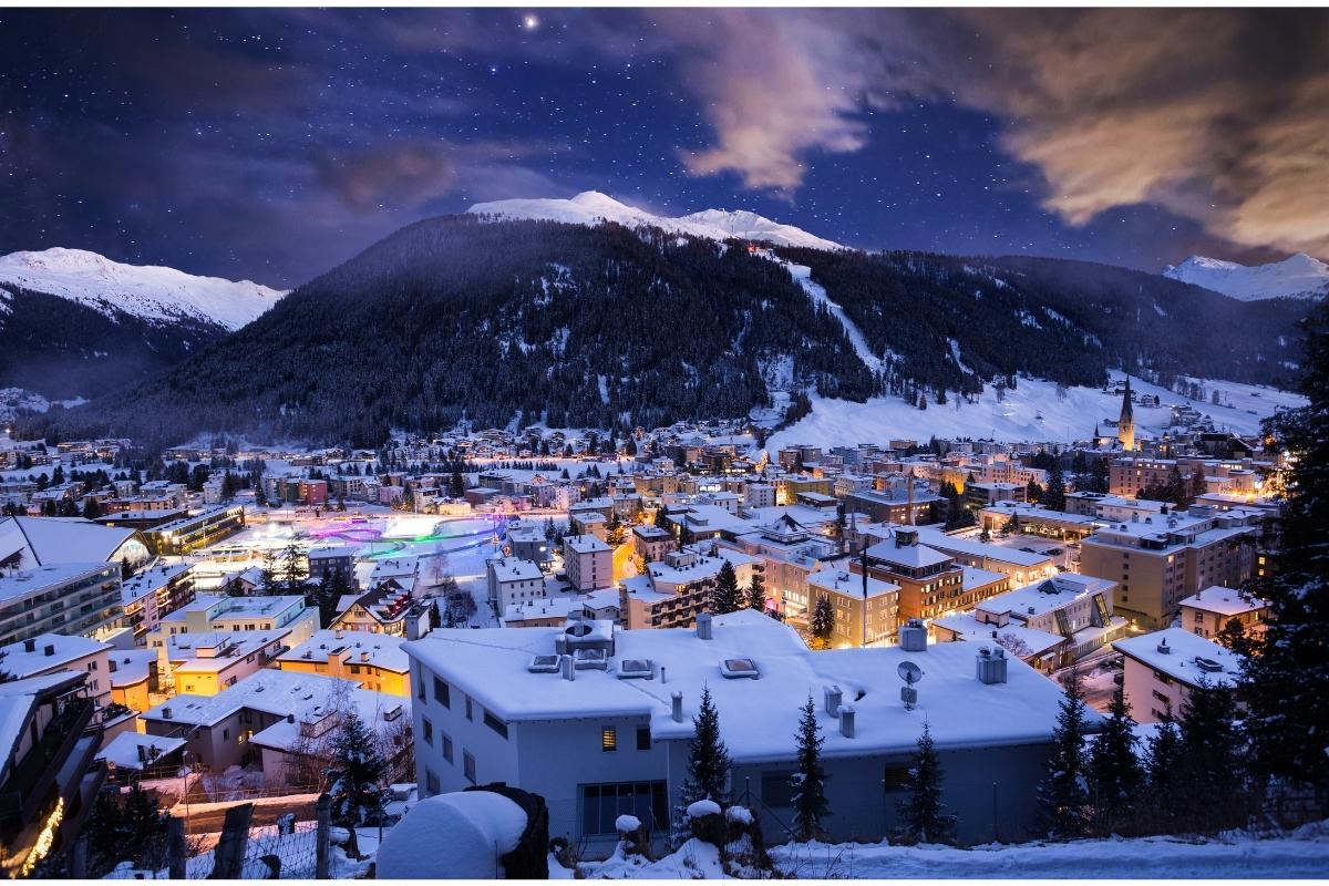 The Swiss Alpine resort of Davos during winter