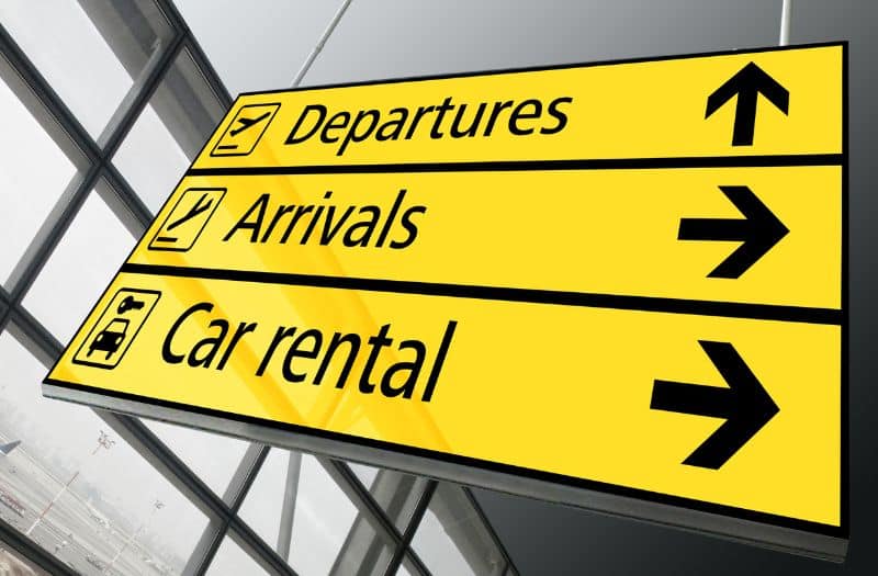 Departure and arrivals sign at airport