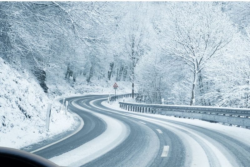 Driving on a snowy road