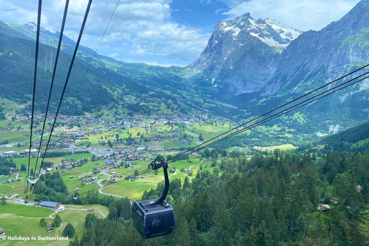 Eiger Express cable car above Grindelwald in Switzerland.