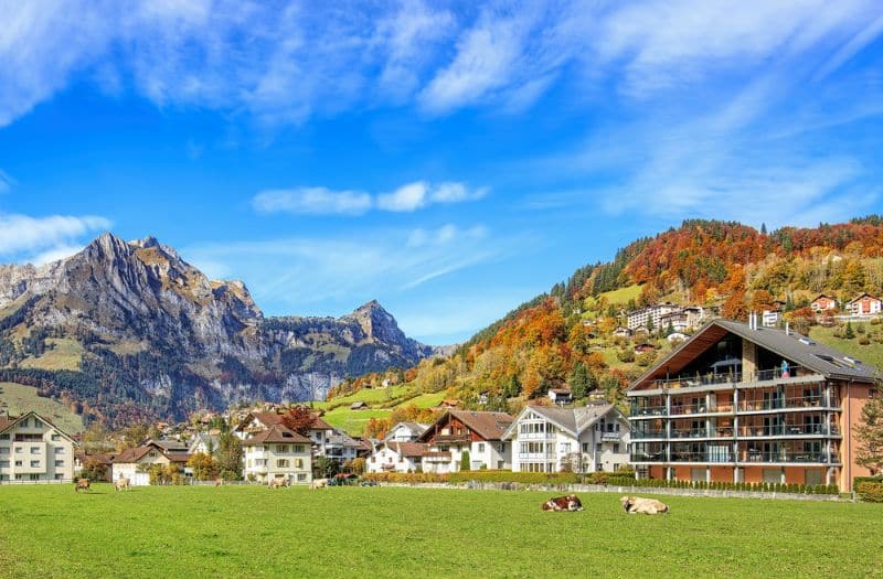 Chalet-style buildings in Engelberg Switzerland