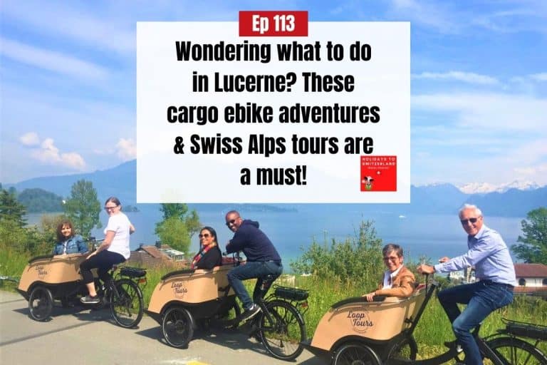 People riding cargo ebikes beside a lake