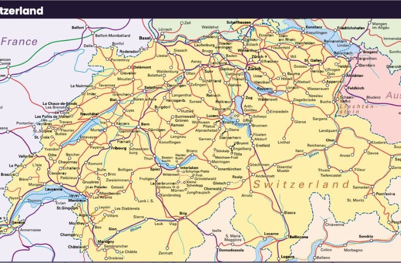 Map showing validity of Eurail Global Pass in Switzerland.