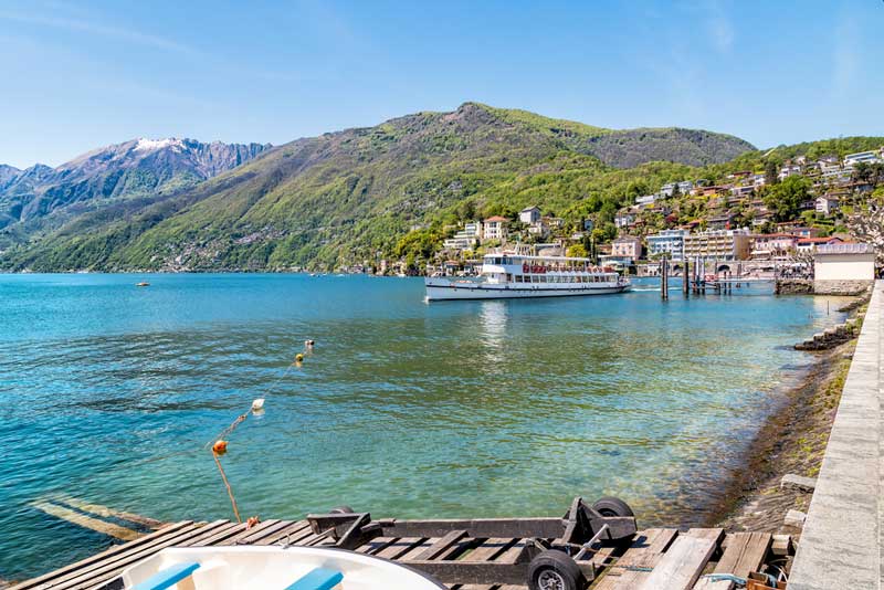 A ferry departs the harbour in Ascona, Switzerland