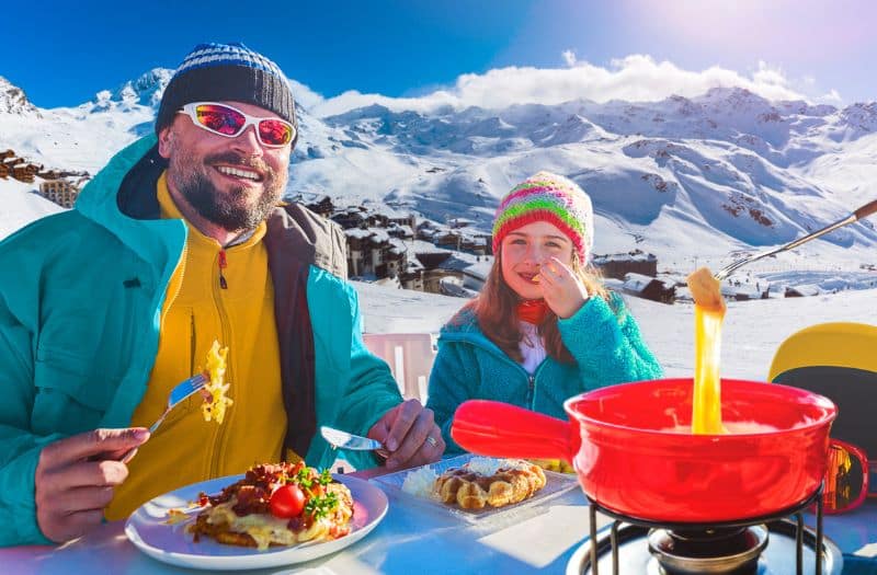 Fondue lunch at an alpine resort in Switzerland