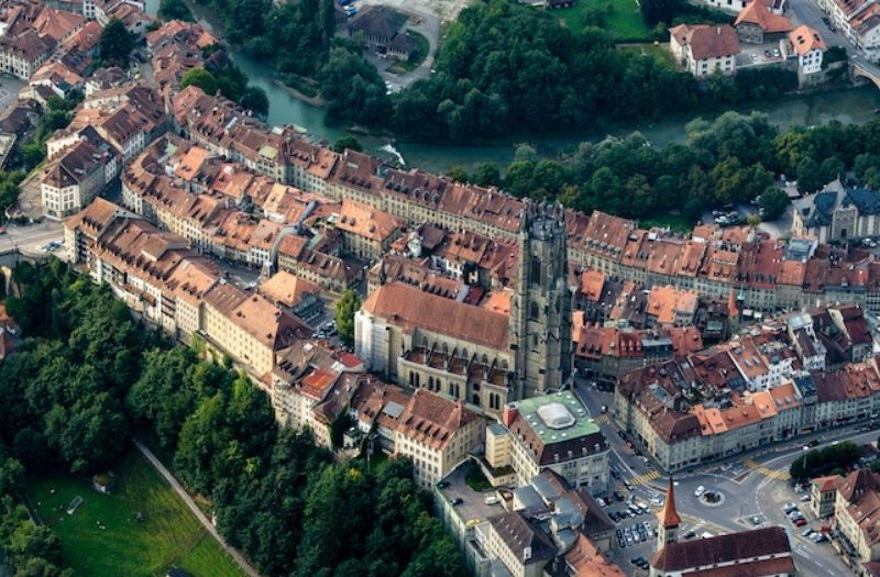 Aerial view of Fribourg Old Town