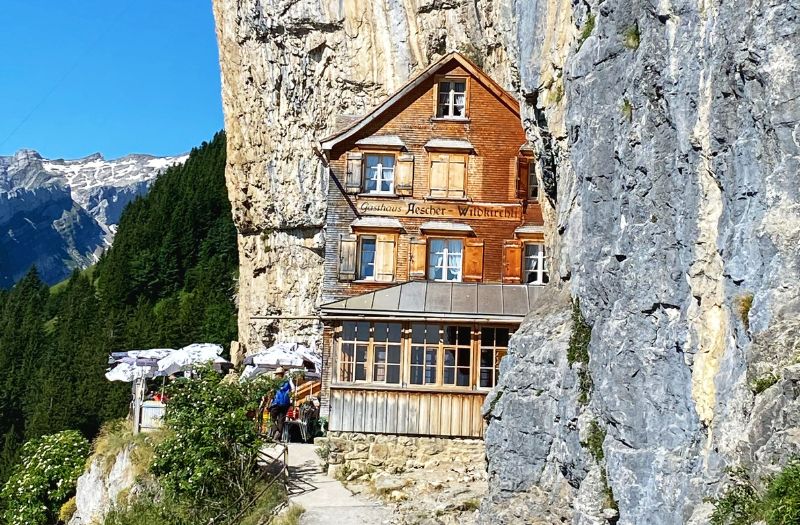 The Aescher Wildkirchli guesthouse near Ebenalp in Switzerland.