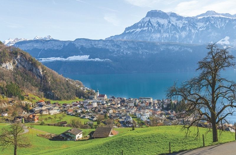 Aerial view of Gersau and Lake Lucerne in canton Schwyz ,Switzerland