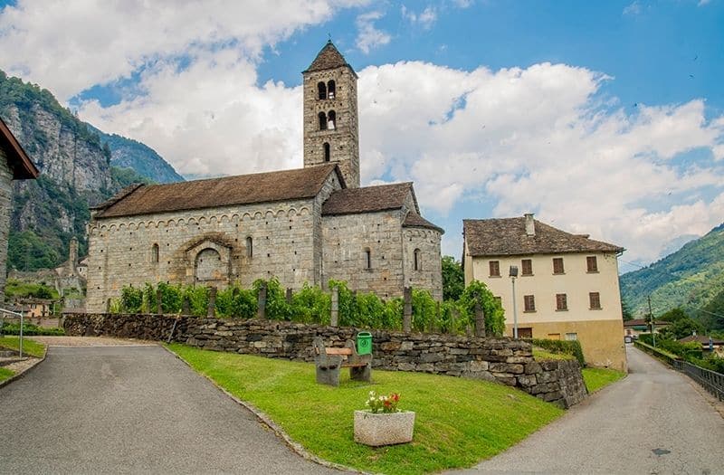 An historic church in the village of Giornico in Switzerland