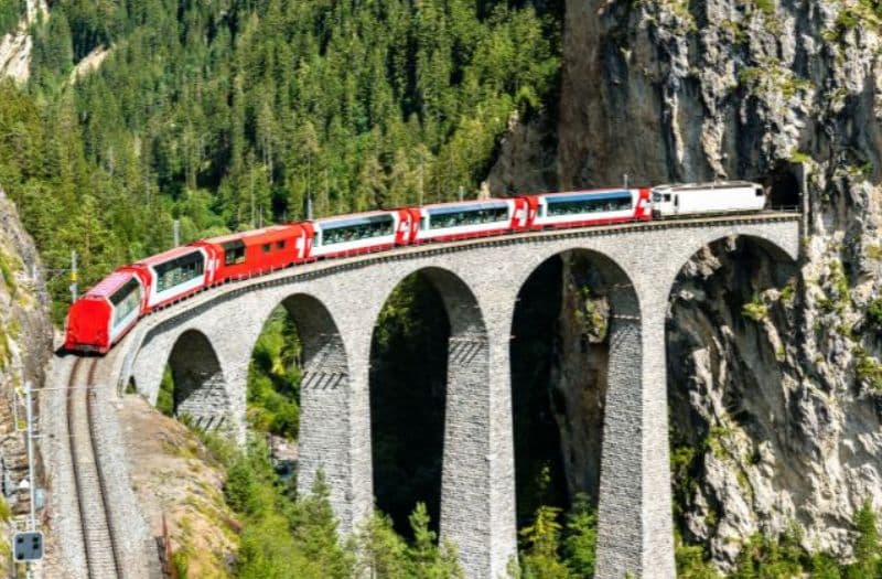 The Glacier Express crossing the Landwasser Viaduct.