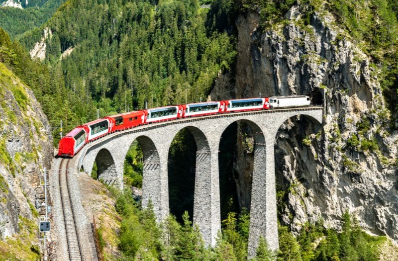 The Glacier Express crossing the Landwasser Viaduct