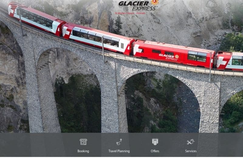 Screenshot of Glacier Express website