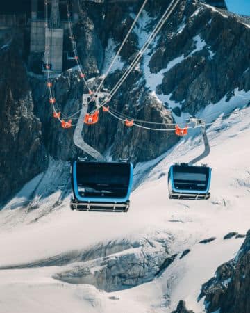 Two of the Matterhorn Glacier Ride II cable cars at Zermatt