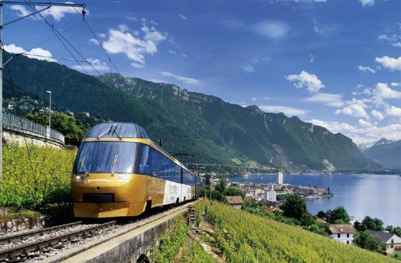 GoldenPass train beside Lake Geneva