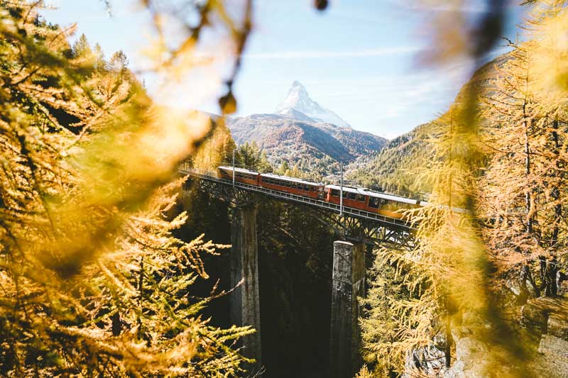 The Gornergrat train with the Matterhorn in the background.