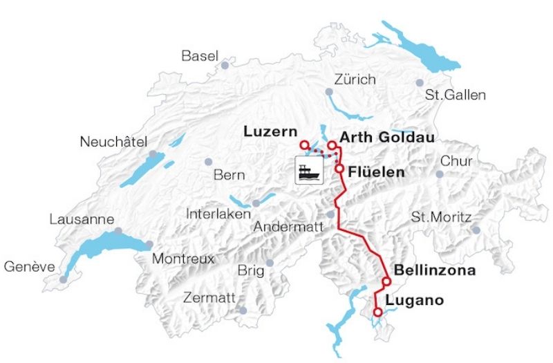 Gotthard Panorama Express map