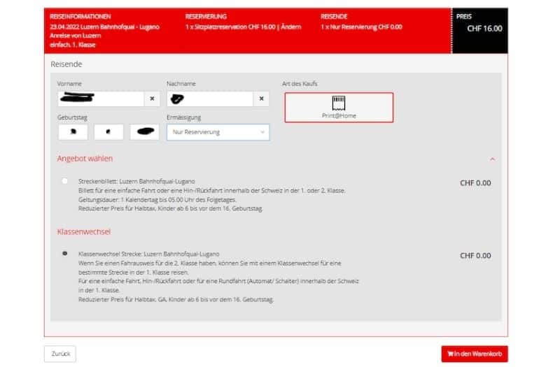 Image showing process for booking seat reservation on Gotthard Panorama Express