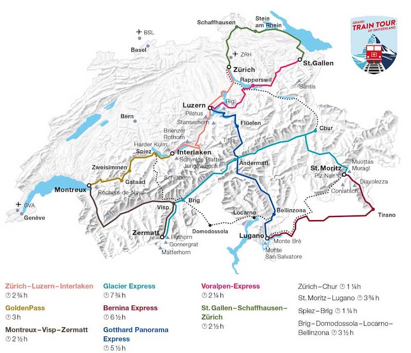 Grand Train Tour of Switzerland map