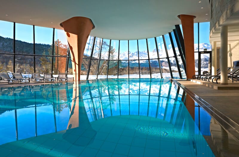 Infinity pool at Grand Hotel Kronenhof in Pontresina, Switzerland