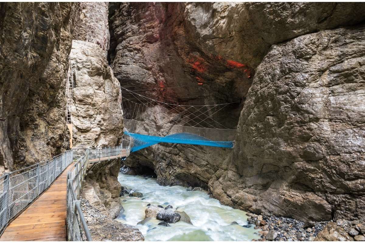 A boardwalk inside Grindelwald Glacier Gorge