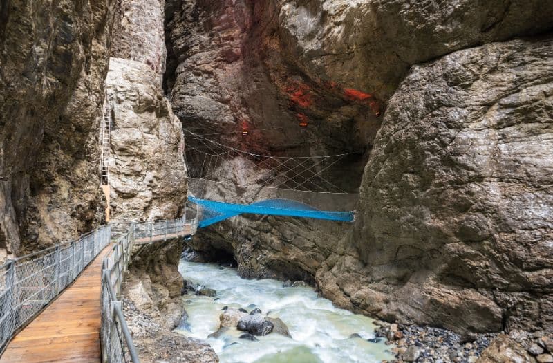 A boardwalk inside the Grindelwald Glacier Gorge in Switzerland