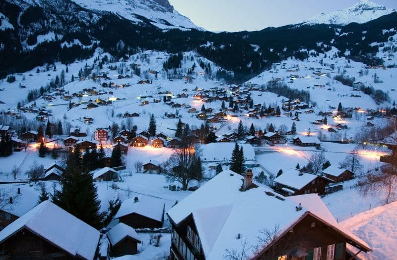 The Swiss alpine village of Grindelwald in winter